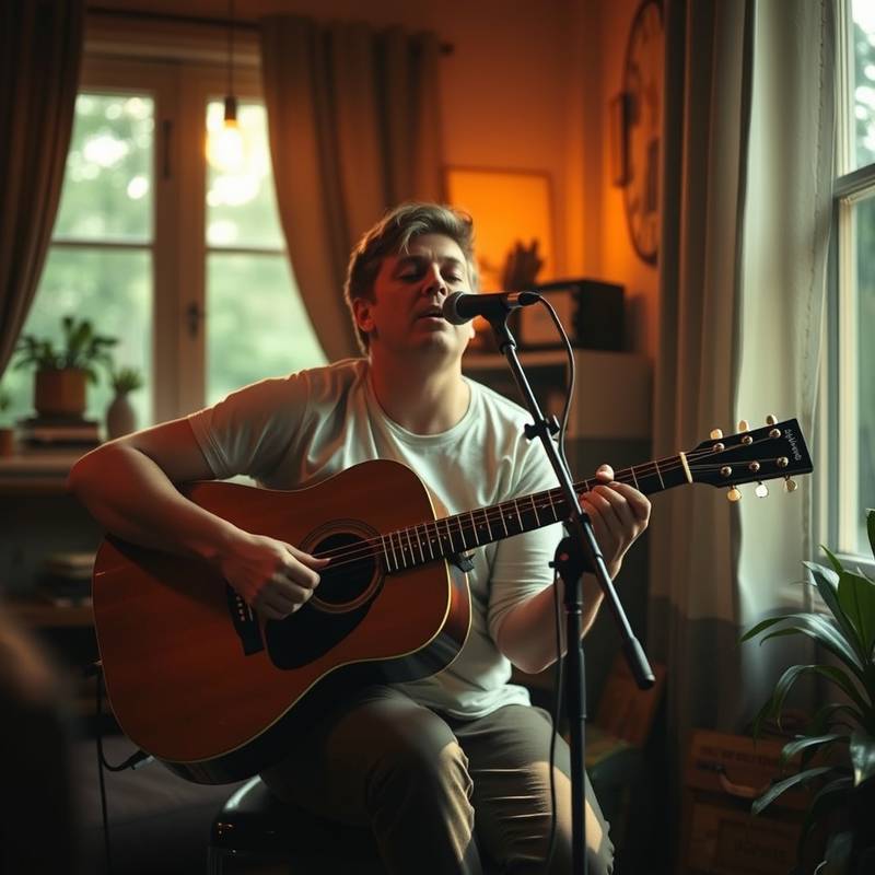 En sangskriver arbejder på sin guitar